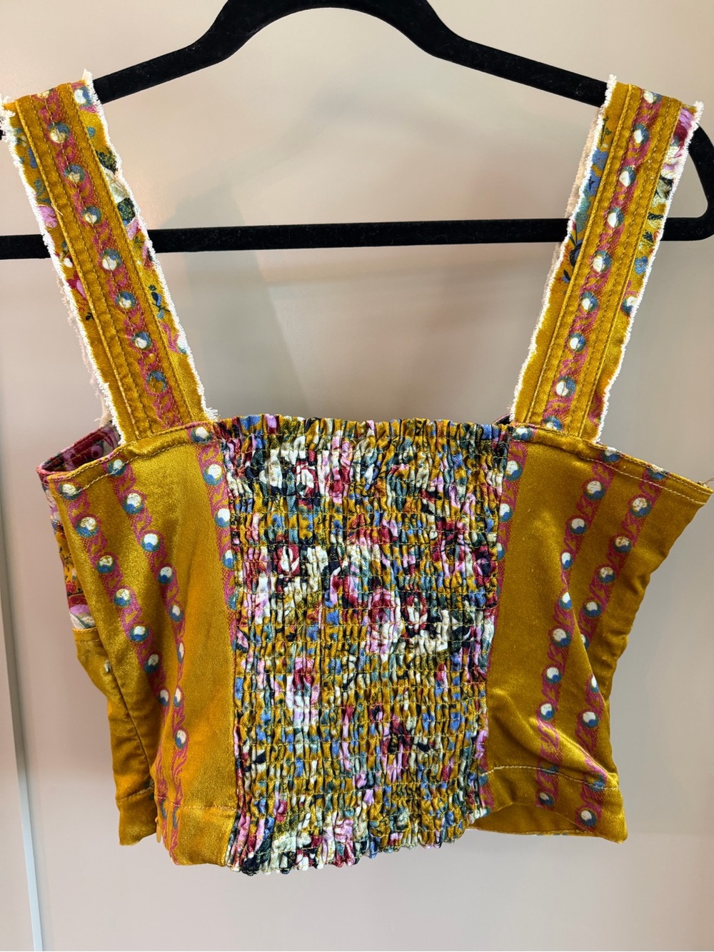 Pilcro Mustard Floral Cropped Bustier Top - Picture 2 of 6
